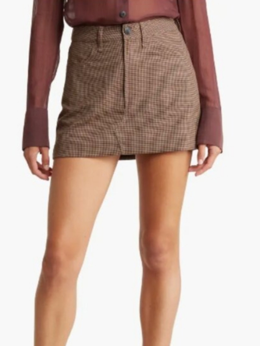 rag & bone Brown Houndstooth Plaid Mini Skirt